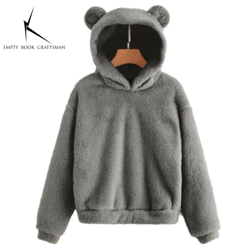 Autumn Winter Women's Hoodies Winter Women Long Sleeve Rabbit Ear Hood Sweatshirt Cute Plush Warm Casual Hoodie Tops