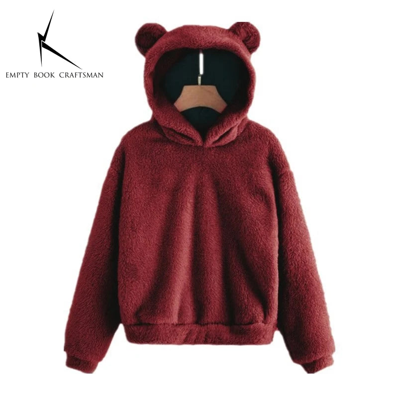 Autumn Winter Women's Hoodies Winter Women Long Sleeve Rabbit Ear Hood Sweatshirt Cute Plush Warm Casual Hoodie Tops