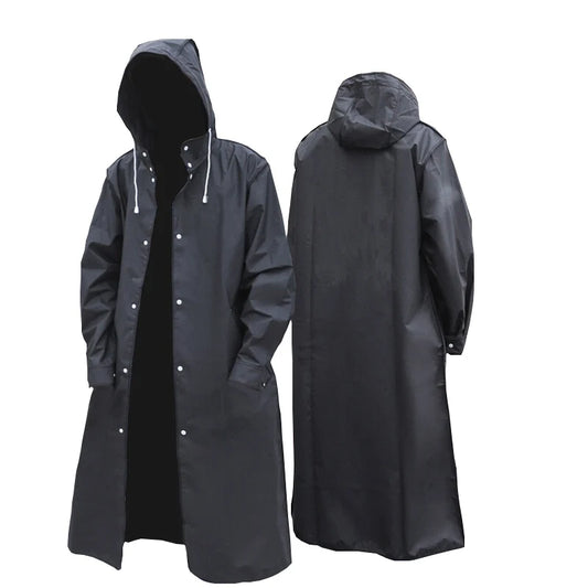 Black Fashion Adult Waterproof Long Raincoat Women Men Rain Coat Hooded For Outdoor Hiking Travel Fishing Climbing Thickened