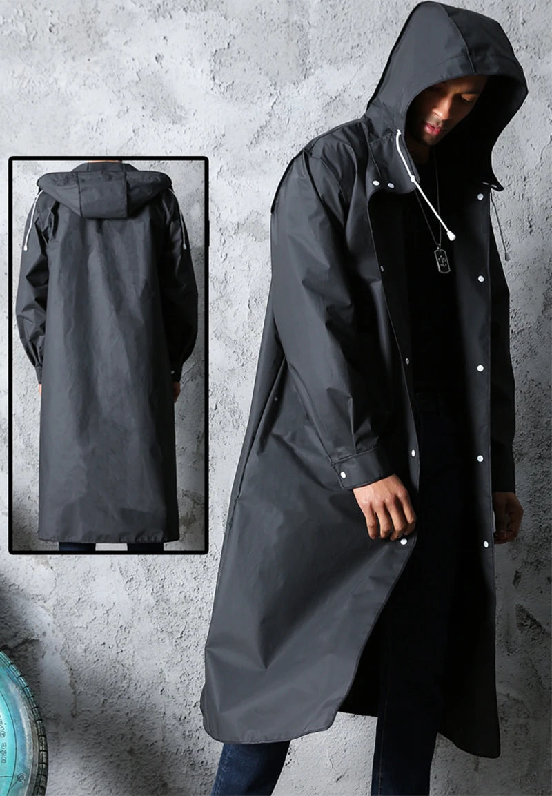 Black Fashion Adult Waterproof Long Raincoat Women Men Rain Coat Hooded For Outdoor Hiking Travel Fishing Climbing Thickened