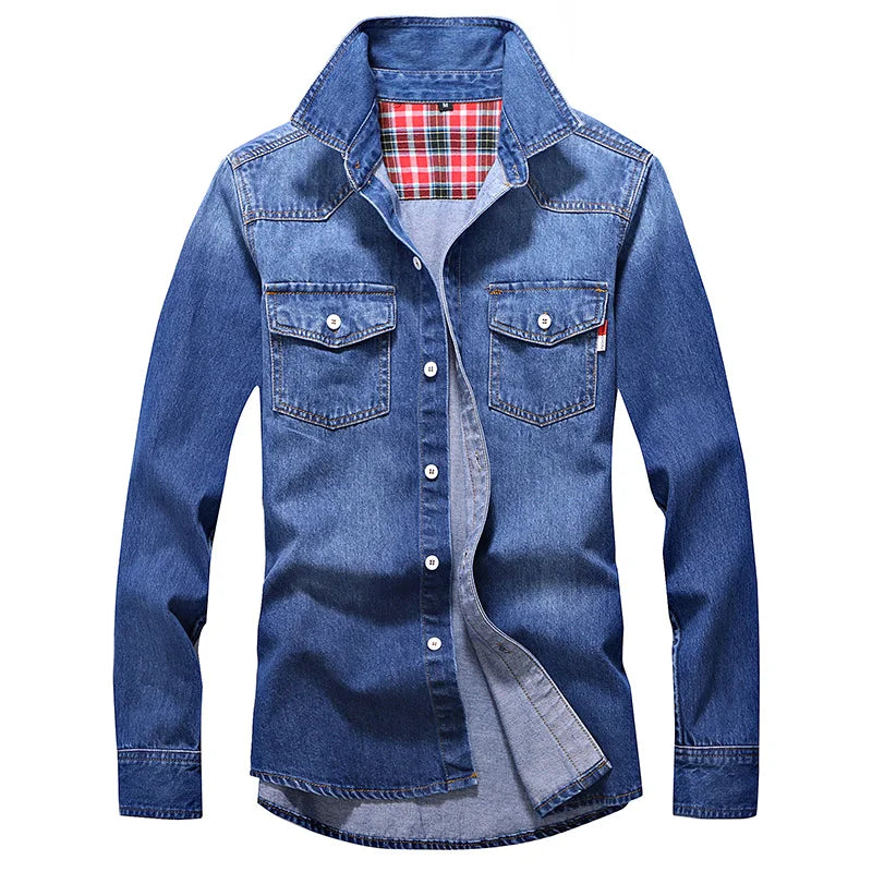 Men's Plaid Lined Denim Shirt