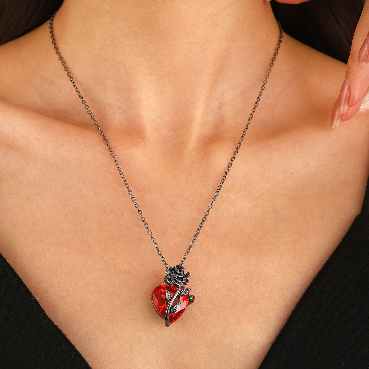 Crimson Rose Heart Necklace