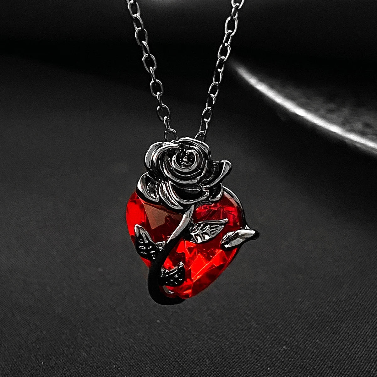 Crimson Rose Heart Necklace