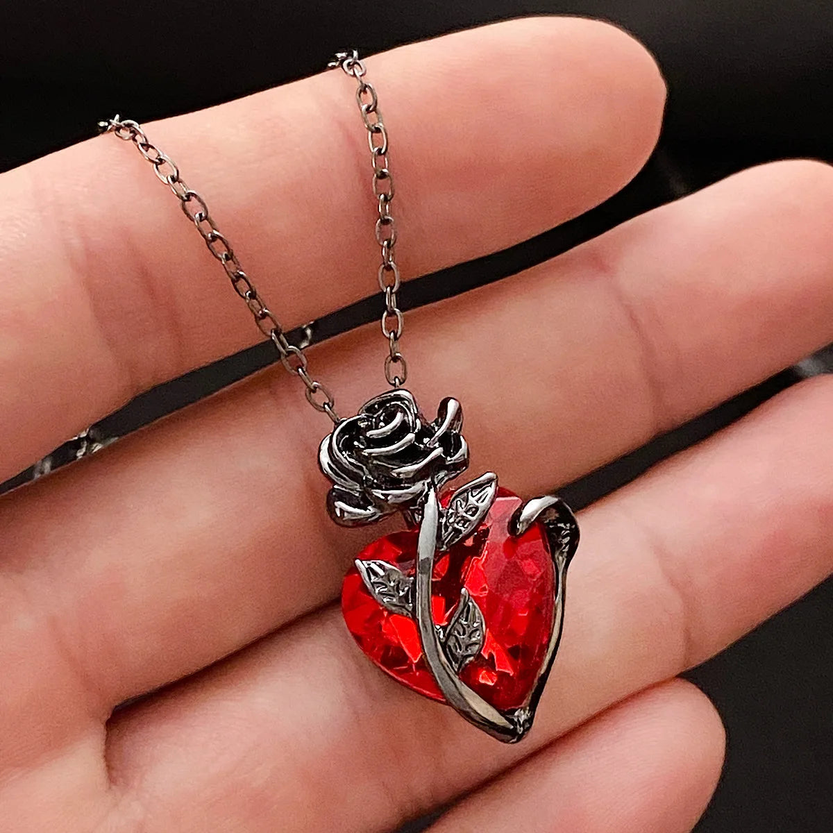 Crimson Rose Heart Necklace