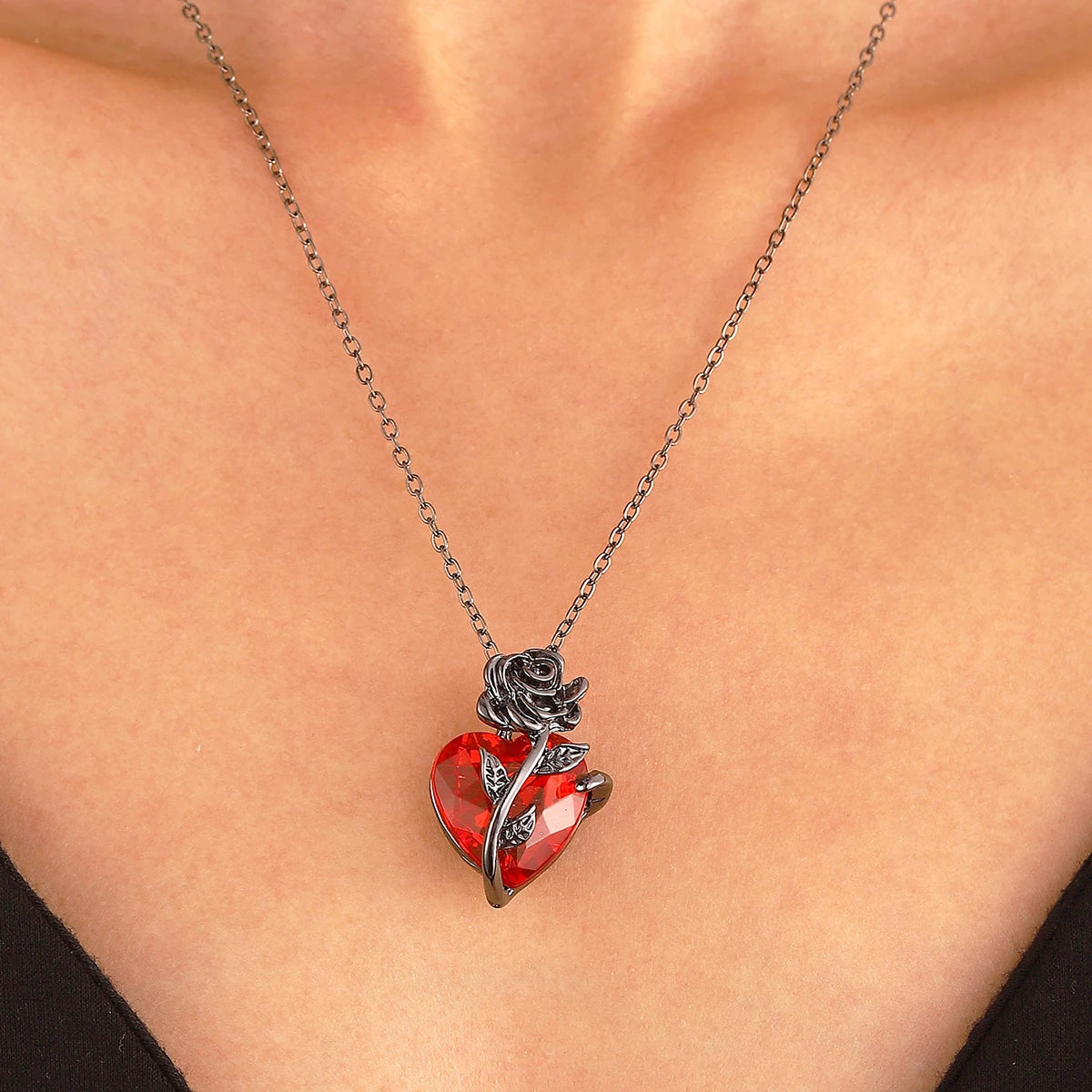 Crimson Rose Heart Necklace