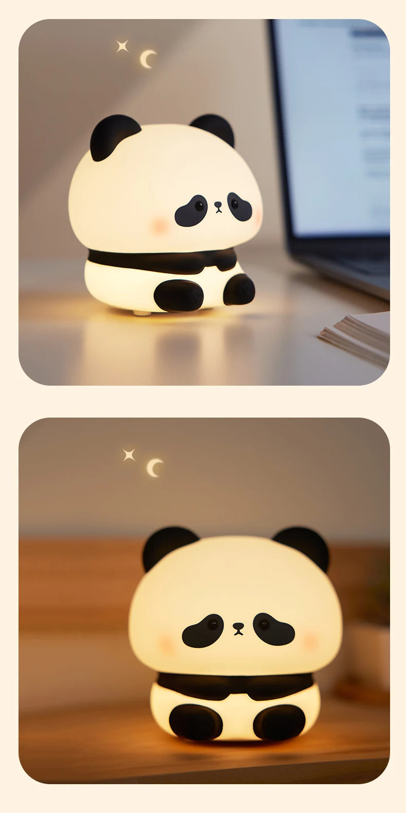 Panda LED Night Light Cute Silicone Night Light USB Rechargeable Touch Night Lamp Bedroom Timing Lamp Decoration Children's Gift